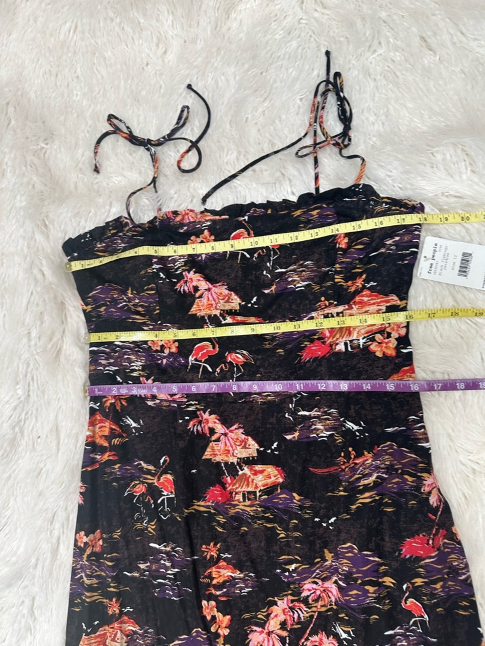 Free People Black Flamingo Paradise linen blend midi dress NWT size 12 - Picture 13 of 15